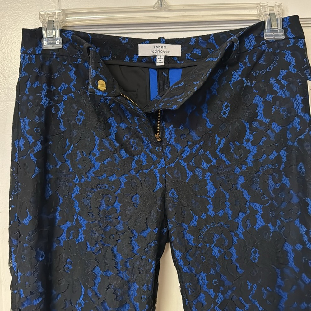 Robert Rodriquez Black Eyelash Lace Cobalt Blue High Waist Cropped Capri 8 NEW - Picture 3 of 13